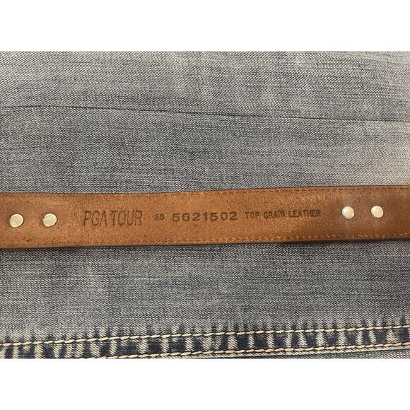 PGA‎ Tour Men's Brown Leather Belt Sz 38 Silver Golf Logo B21 - Picture 7 of 7